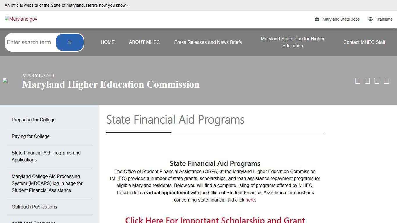 State Financial Assistance Programs & Applications