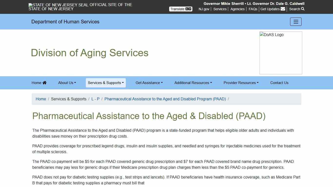Division of Aging Services Pharmaceutical Assistance to the Aged & Disabled (PAAD)